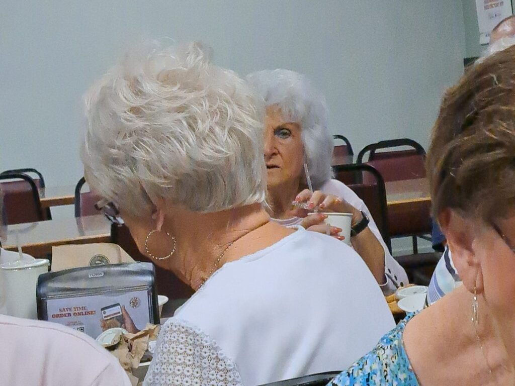 Porterville First Assembly of God Joyful Hearts Seniors enjoying a Pizza Lunch