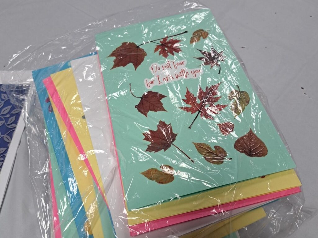 Encouragement cards for cancer patients made at the Porterville First Assembly of God Joyful Hearts seniors spaghetti lunch