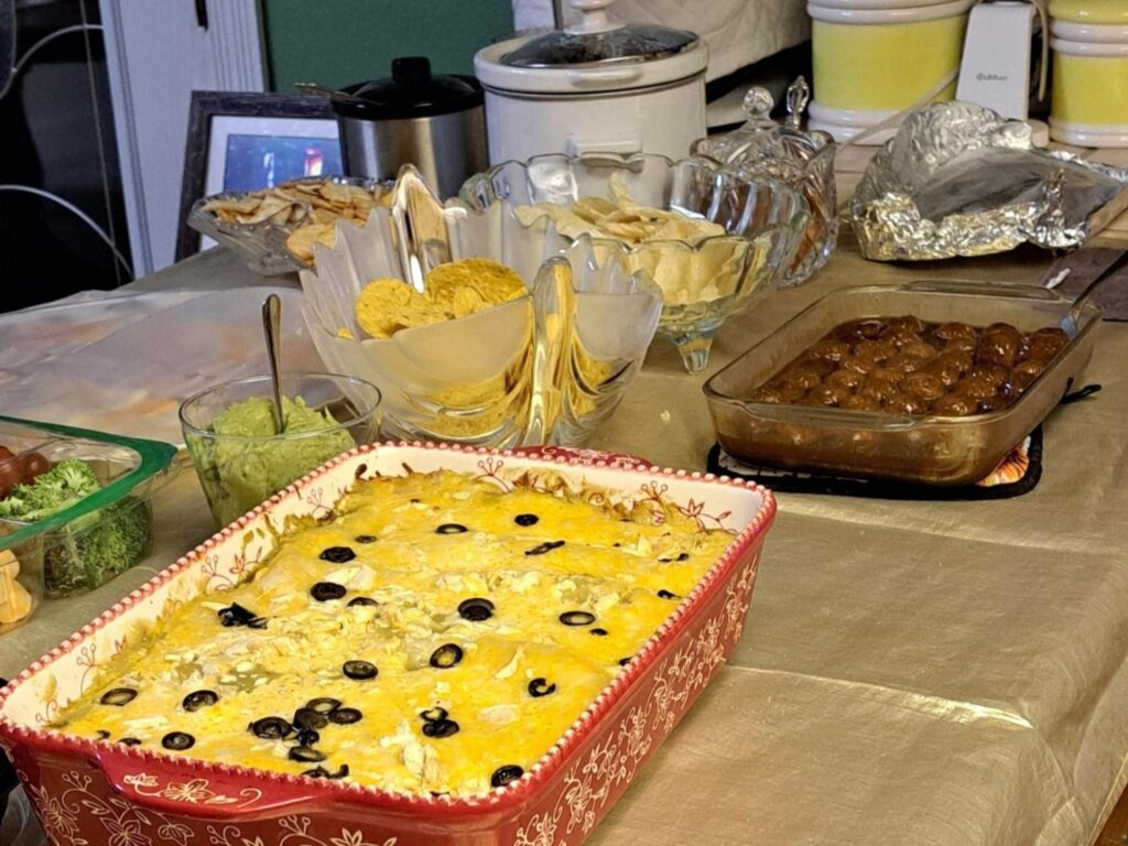 Food at the Porterville First Assembly of God December women's prayer meeting and Christmas party