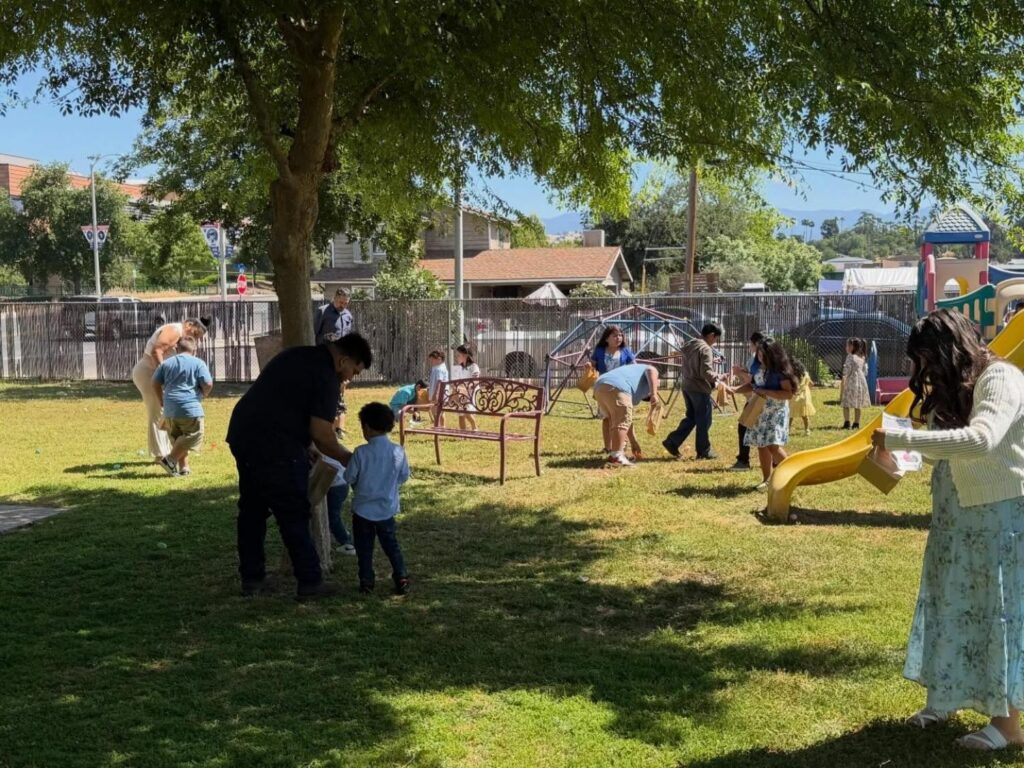 Children at Porterville First Assembly of God Easter egg hunt