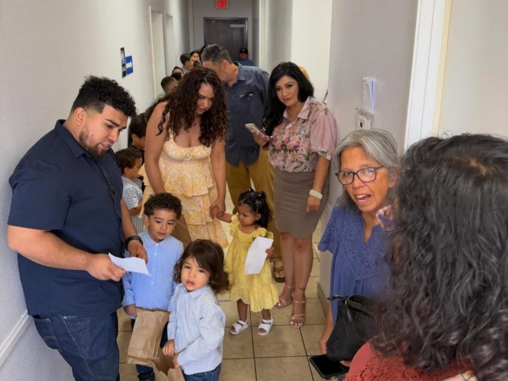 Children and parents at Porterville First Assembly of God Easter egg hunt