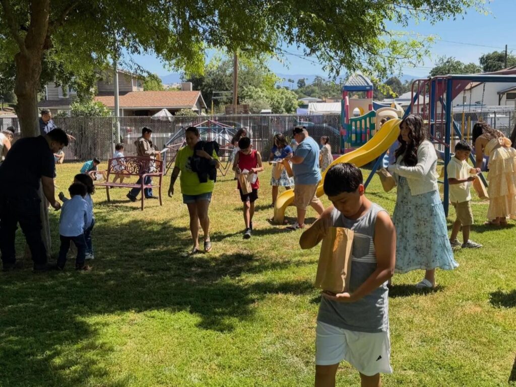 Children at Porterville First Assembly of God Easter egg hunt